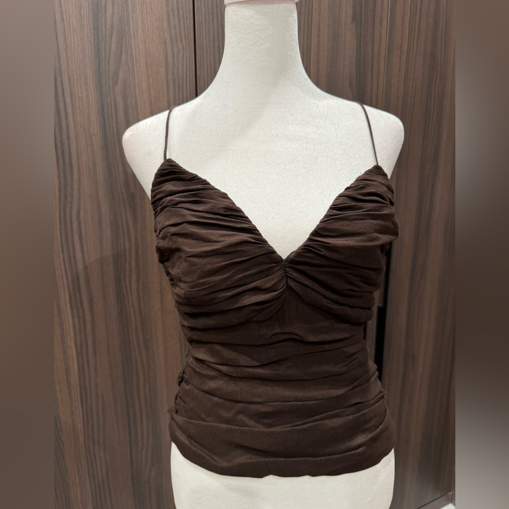Zara Chocolate Brown Ruched Spaghetti Strap Camisole